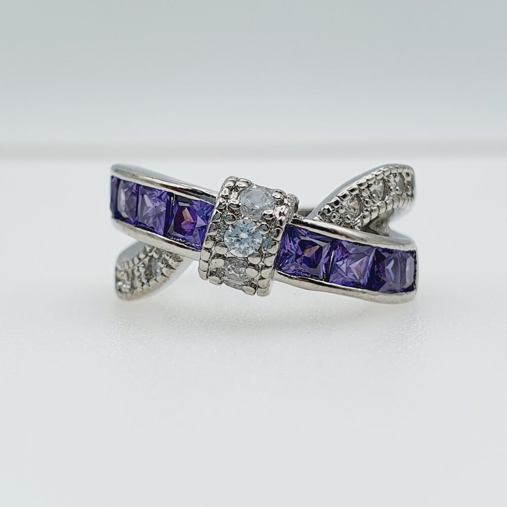 🔥New 💜Purple Diamond CZ💎 925 Silver Plated Punk Party Cocktail Ring, GPMB1401 - Picture 4 of 5
